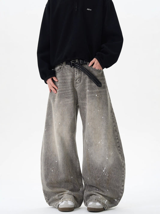 Vintage washed gray splatter denim pants