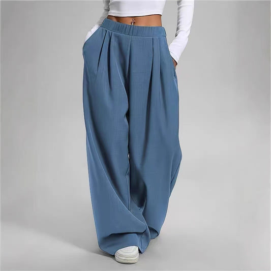 Sporty Casual Pocket High-waisted Women's Pants Loose And Slimming