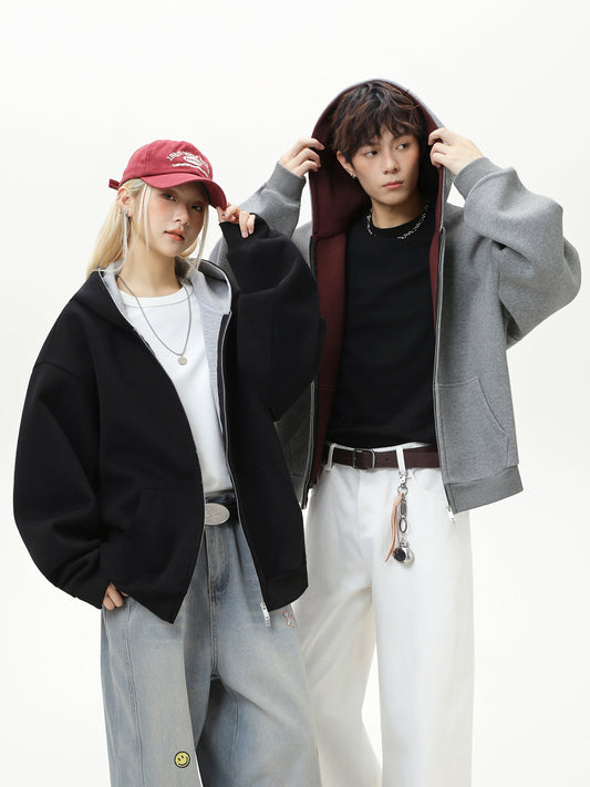 Heavyweight American-style color-blocked lined hoodie